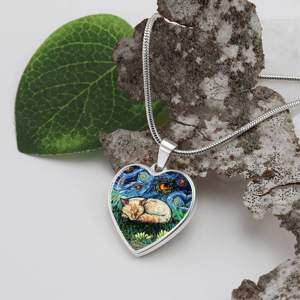 Flamepoint Siamese Starry Night Heart Necklace