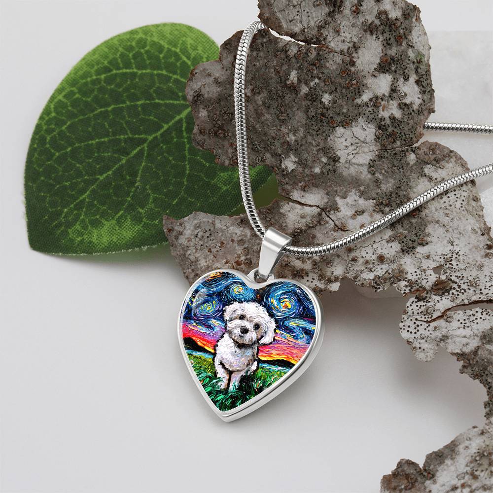 Maltipoo Starry Night Heart Necklace