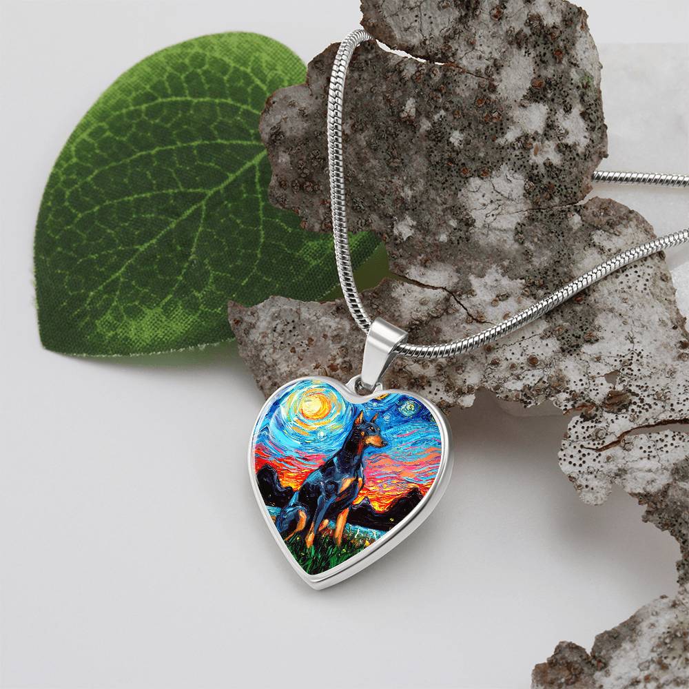 Doberman Pinscher Starry Night Heart Necklace