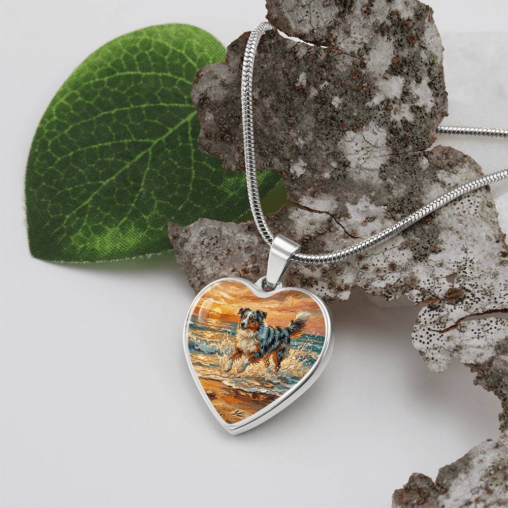 Beach Day - Merle Australian Shepherd Heart Necklace