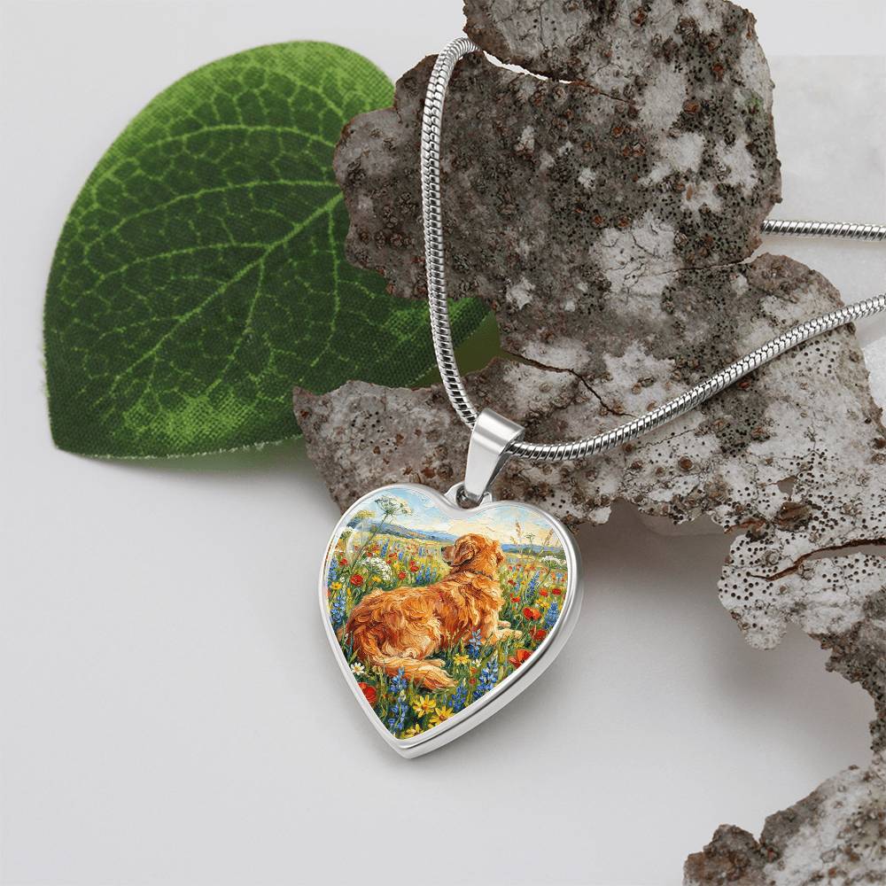 Amongst The Flowers - Golden Retriever Heart Necklace