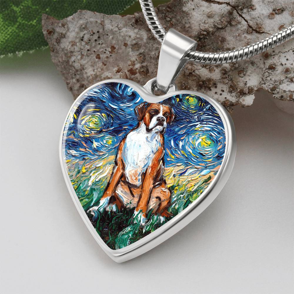 Boxer Starry Night Heart Necklace