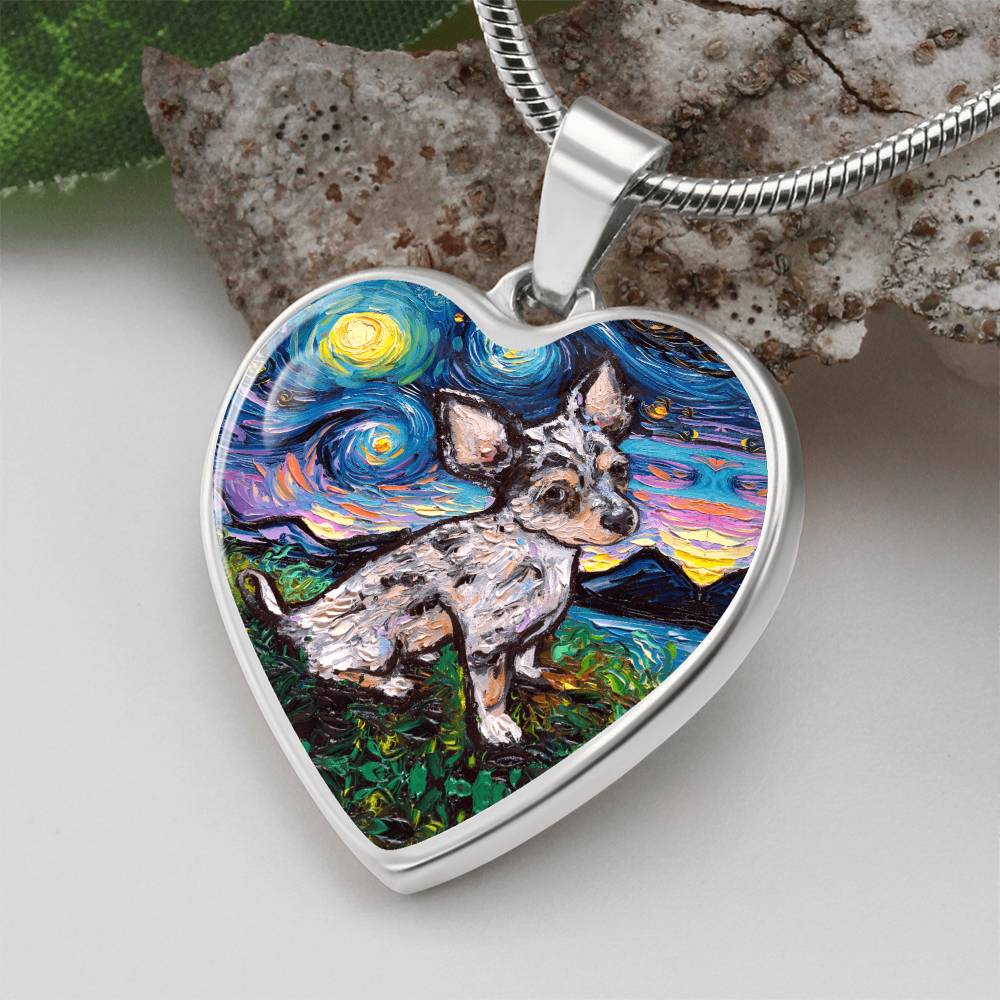 Merle Teacup Chihuahua Starry Night Heart Necklace