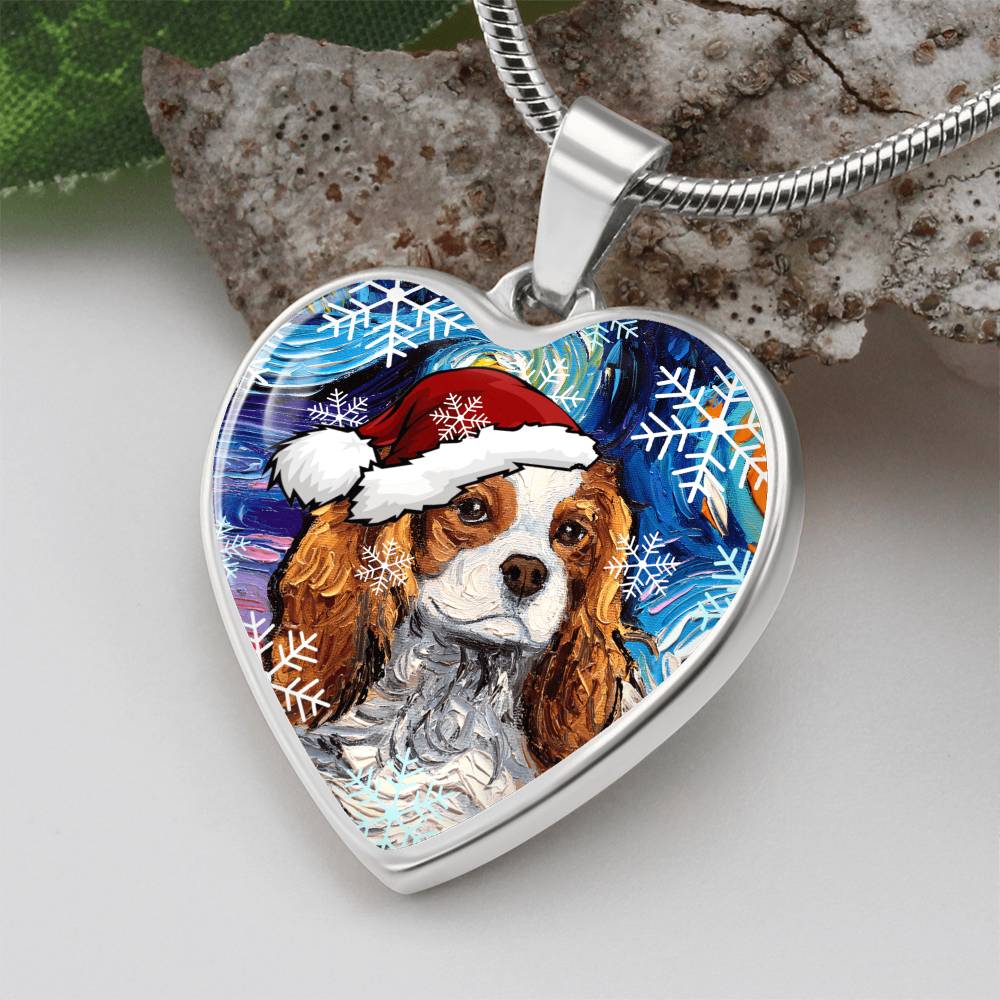 Santa Blenheim Spaniel Heart Necklace