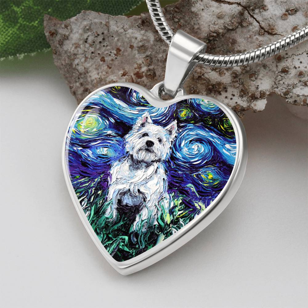 Westie Starry Night Heart Necklace