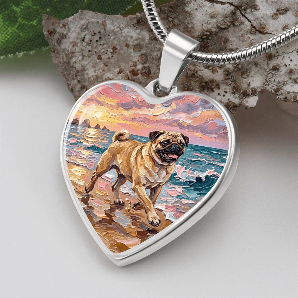 Summer Sunset - Fawn Pug Heart Necklace