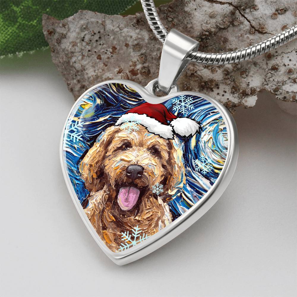 Goldendoodle Christmas Heart Necklace