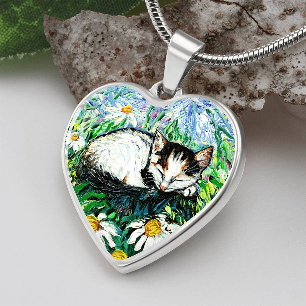Kitten Sweet Dreams Starry Night Heart Necklace