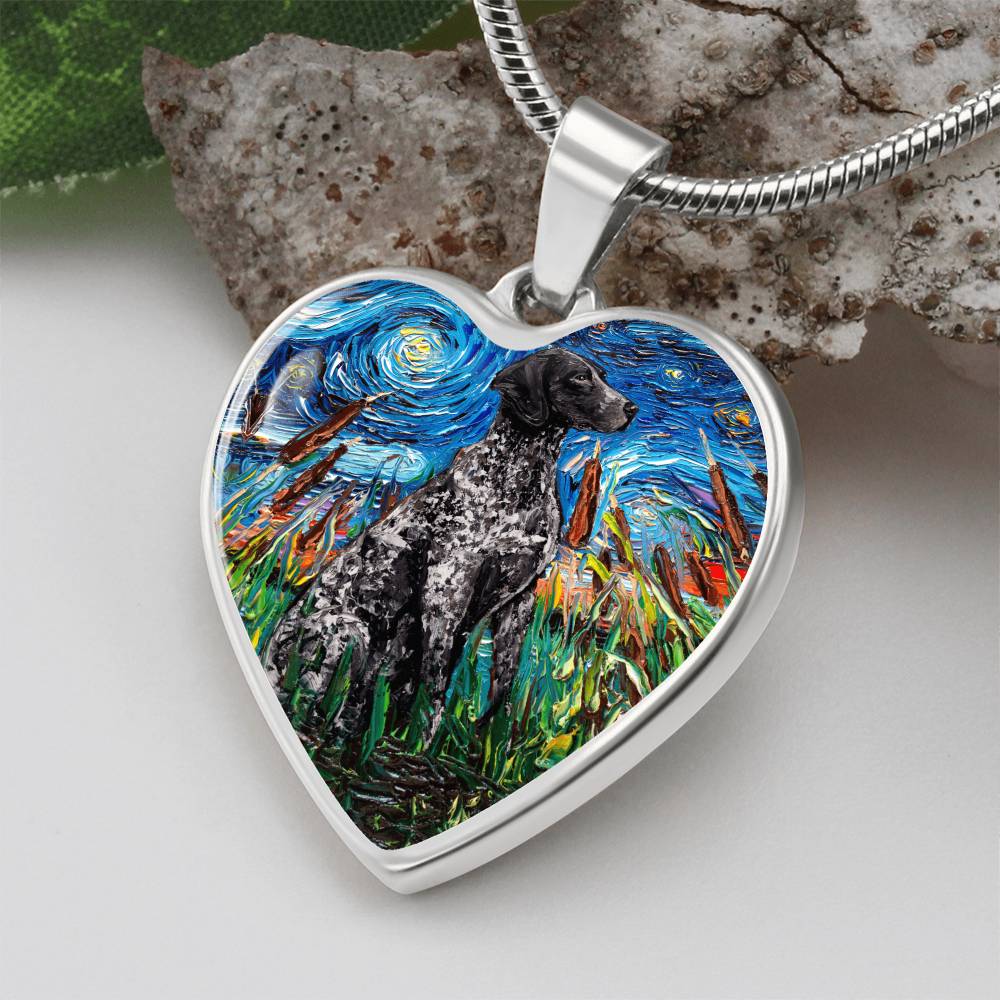 Black German Short Hair Pointer Starry Night Heart Pendant