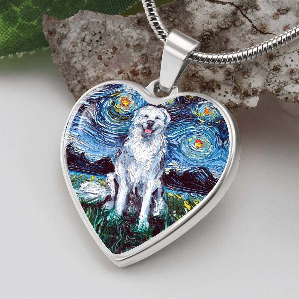 Great Pyrenees Starry Night Heart Necklace