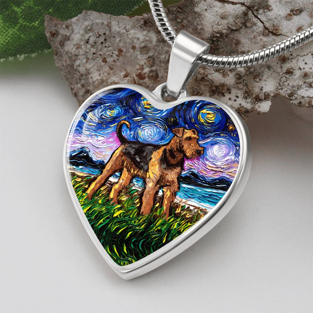 Airedale Starry Night Heart Necklace