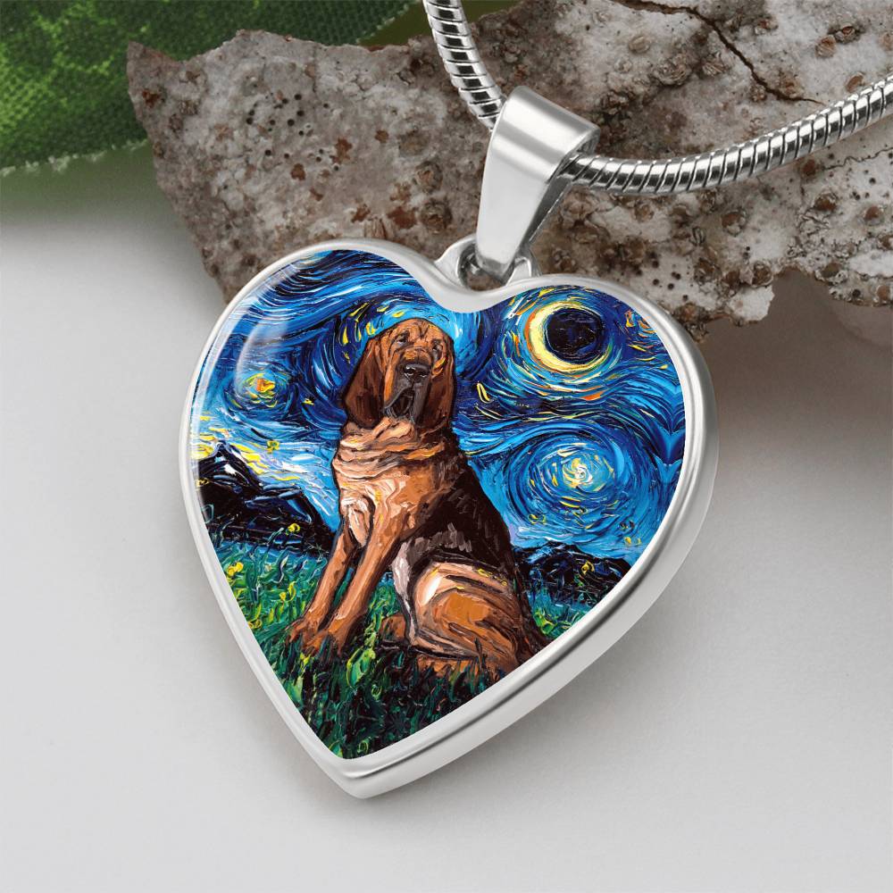 Bloodhound Starry Night Heart Necklace