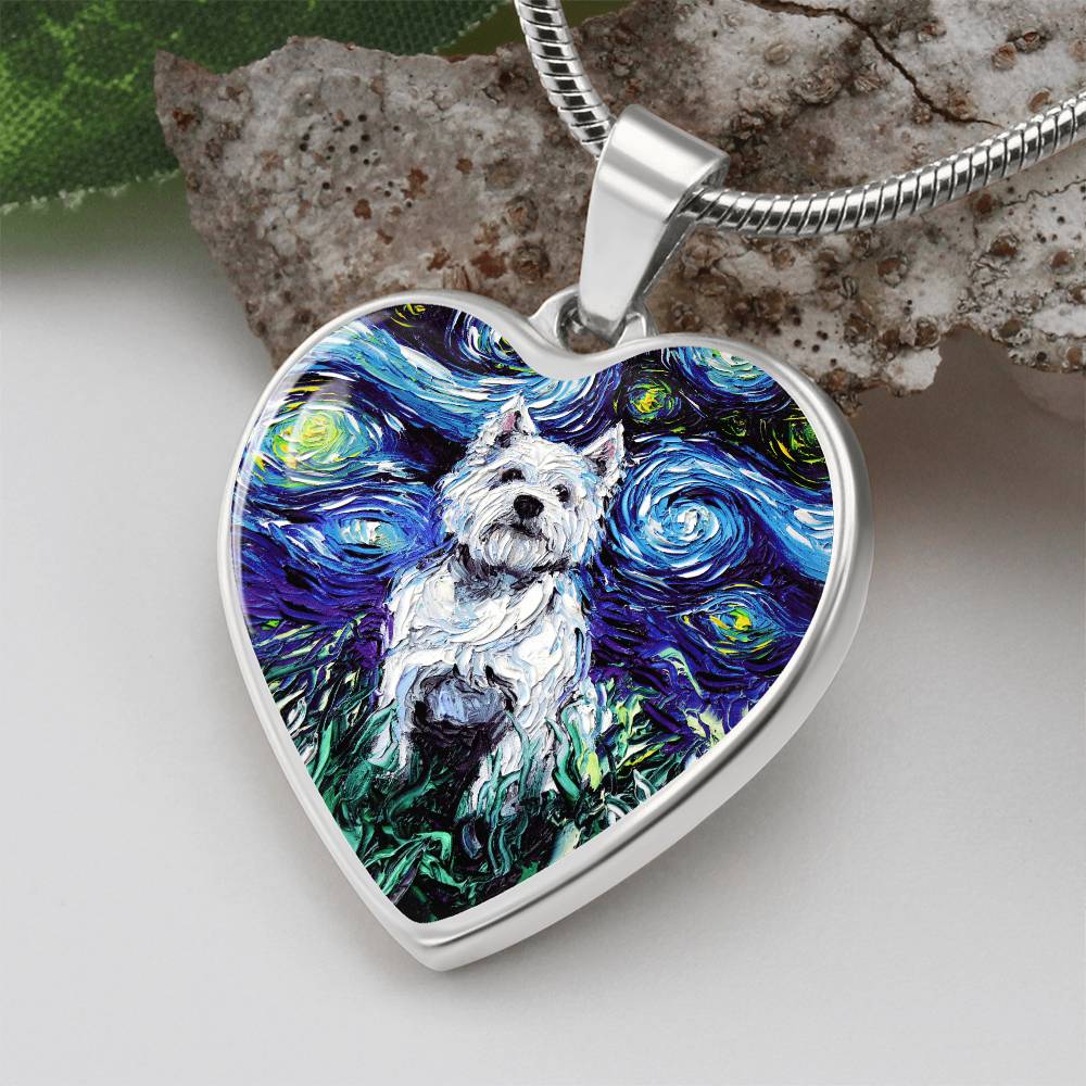 West Highland Terrier Starry Night Heart Necklace
