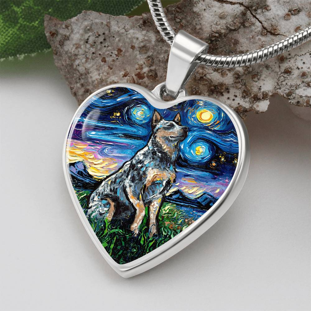 Blue Heeler Starry Night Heart Necklace