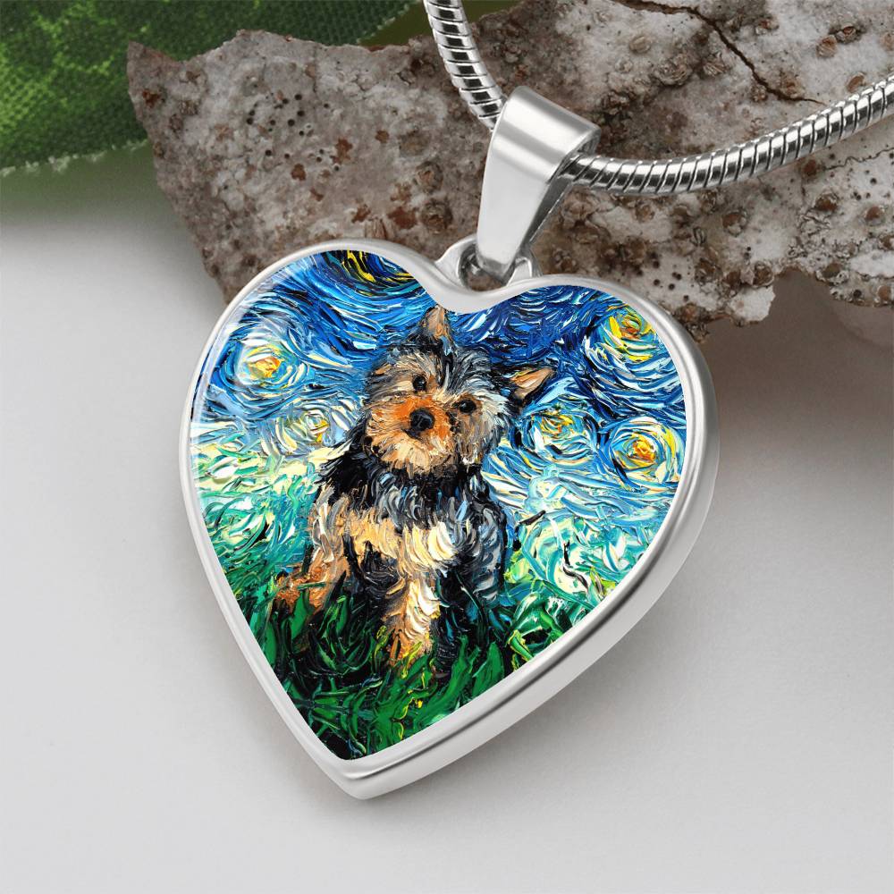 Yorkshire Terrier Starry Night Heart Necklace