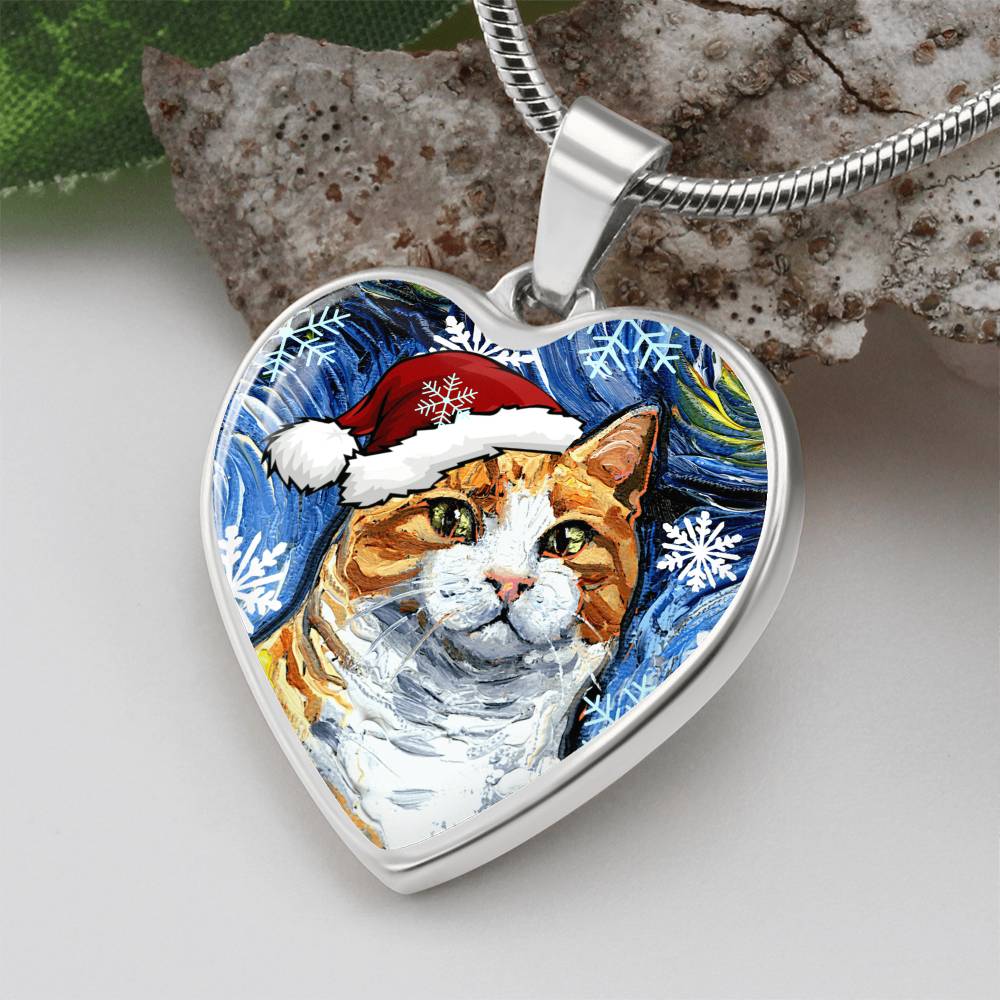 Orange Tuxedo Tabby Christmas Heart Necklace