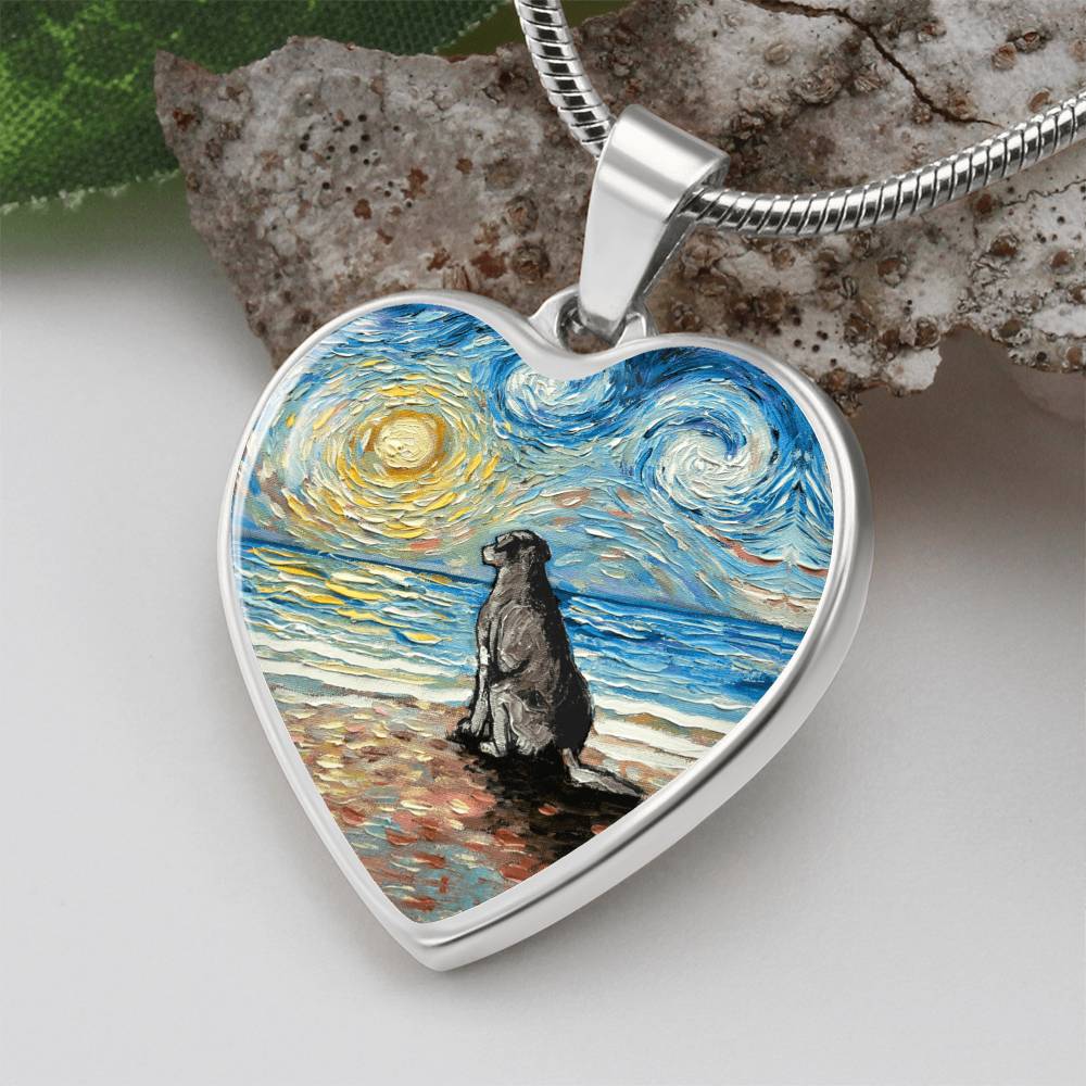 Beach Days - Silver Labrador Starry Night Heart Necklace