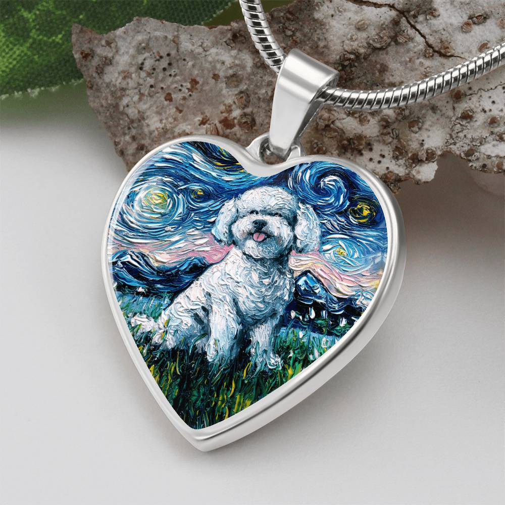 Bichon Frise Starry Night Heart Necklace