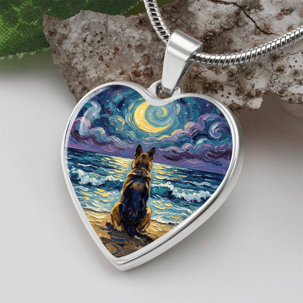 Beach Night - German Shepherd Heart Necklace