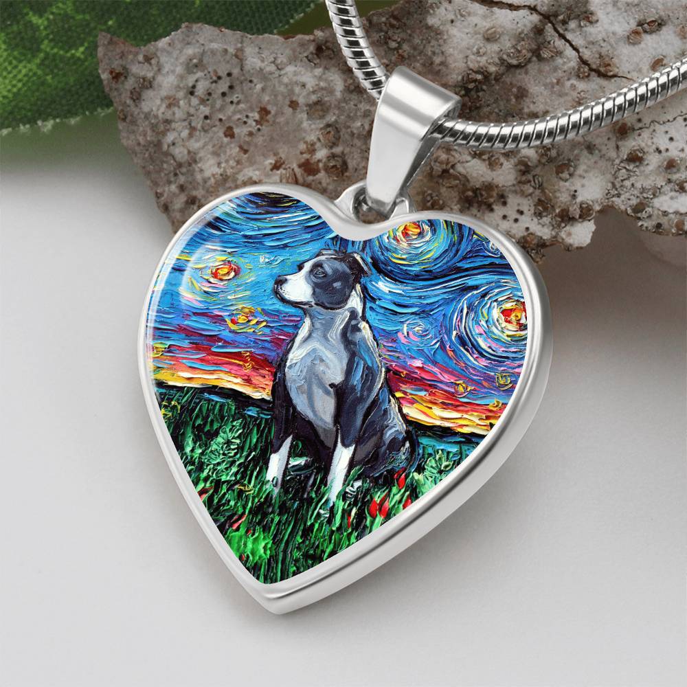 Pit Bull Starry Night Heart Necklace