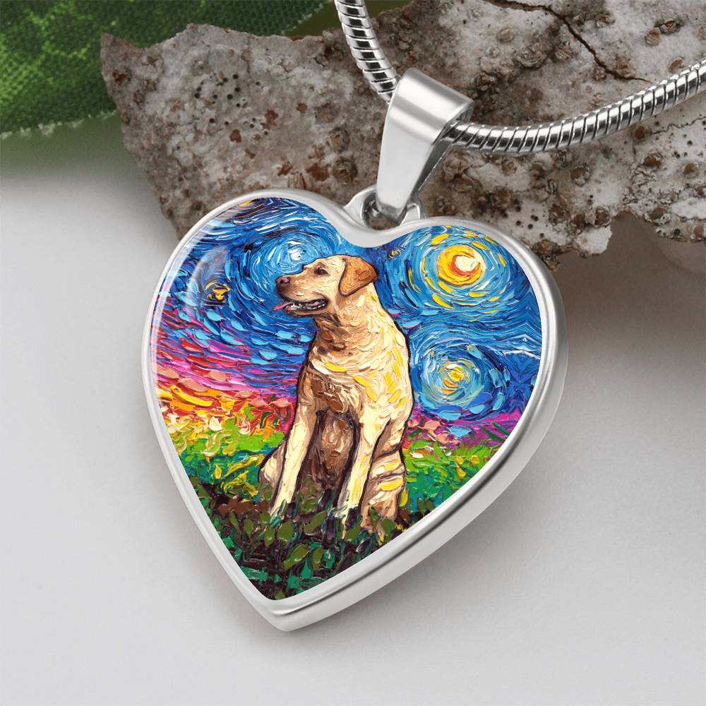Yellow Labrador Starry Night Heart Bangle Bracelet