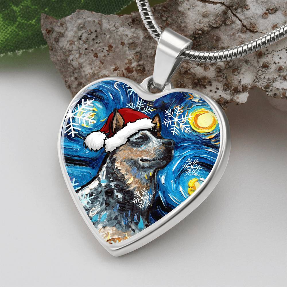 Blue Heeler Christmas Heart Necklace
