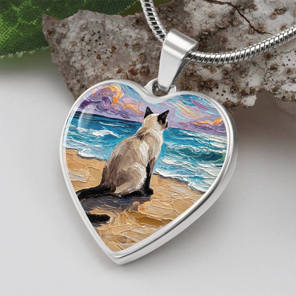 Beach Nights -Siamese Cat Heart Necklace