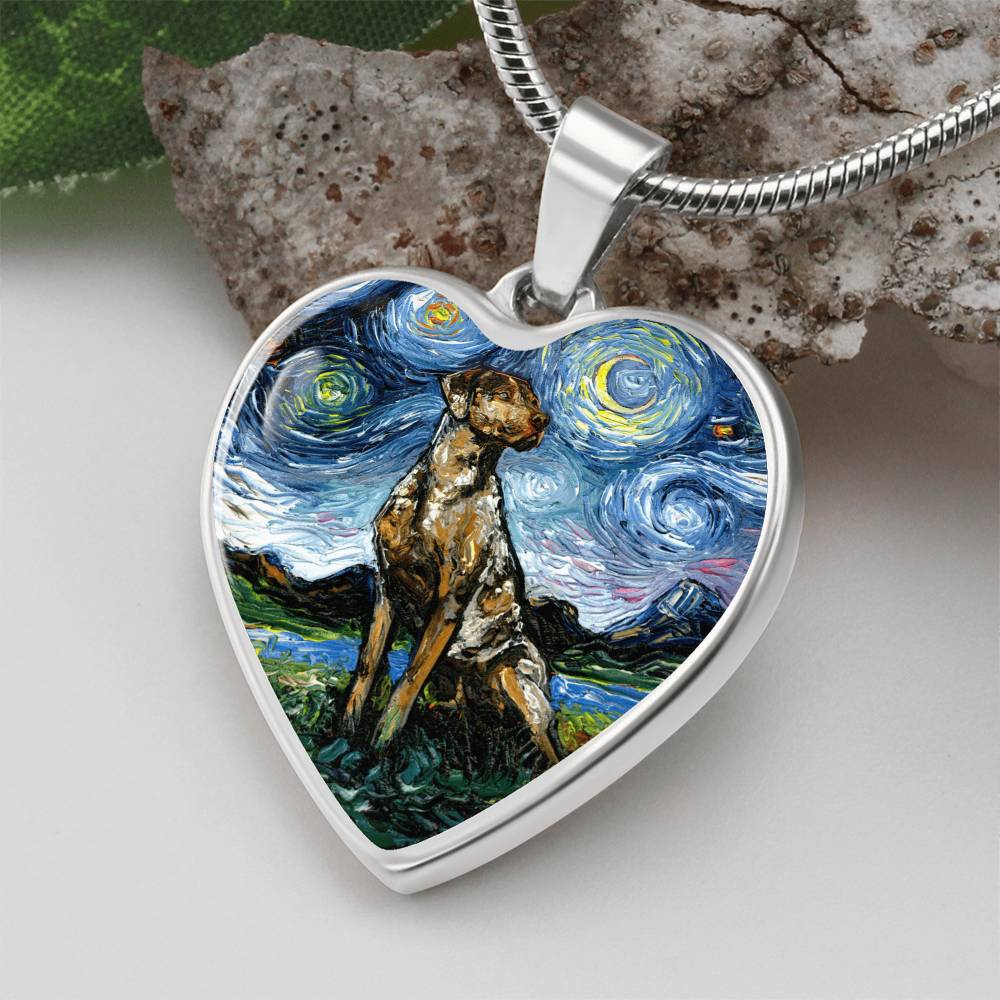 Catahoula Leopard Dog Starry Night Heart Necklace