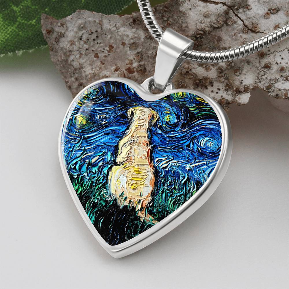 Yellow Labrador Back Starry Night Heart Necklace