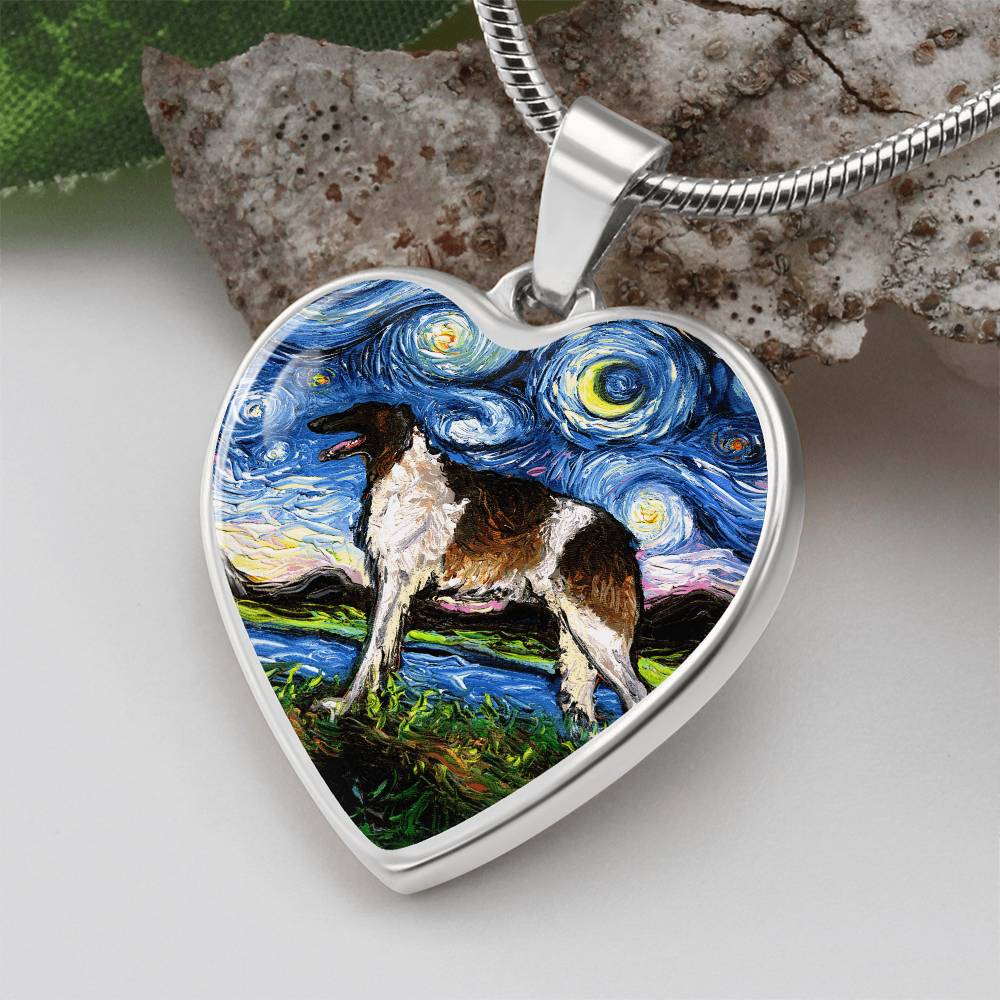 Borzoi Starry Night Heart Necklace