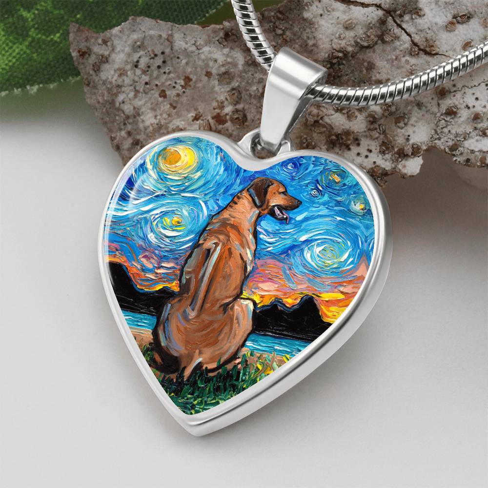 Rhodesian Ridgeback Starry Night Heart Necklace