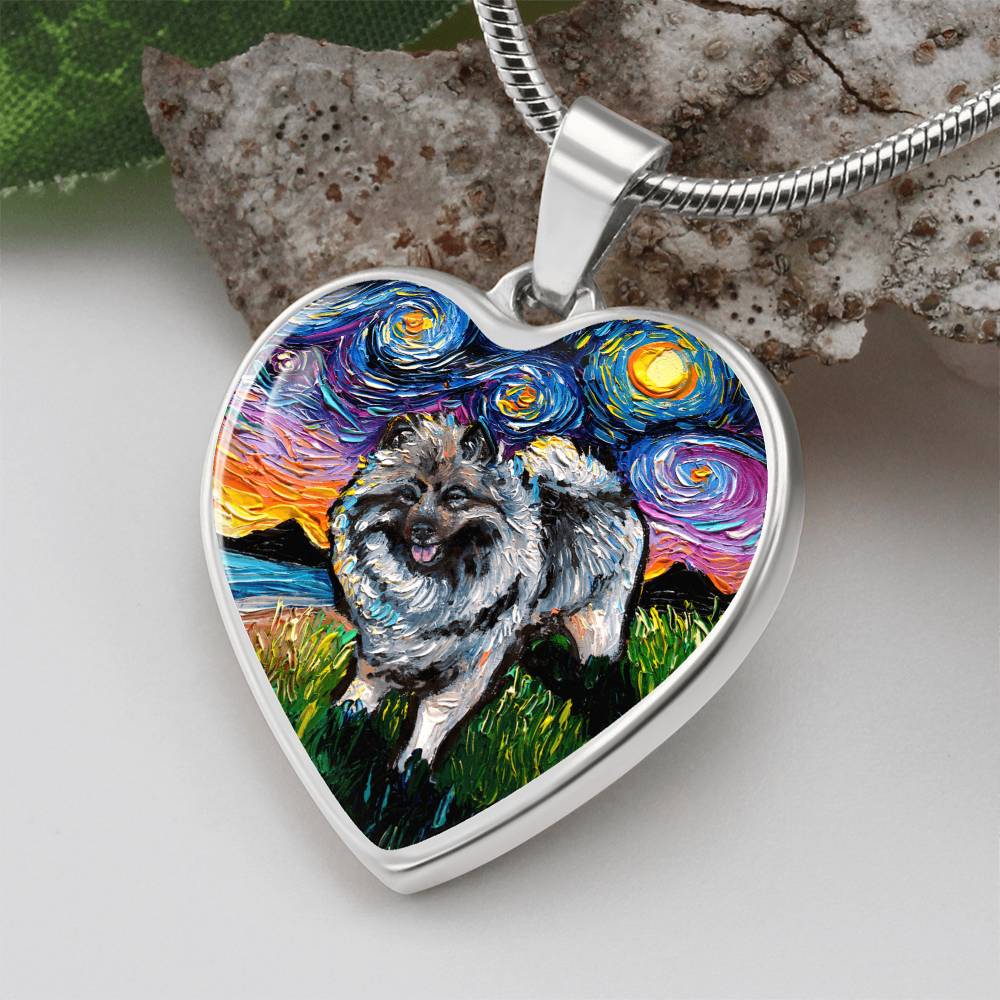Keeshond Starry Night Heart Necklace