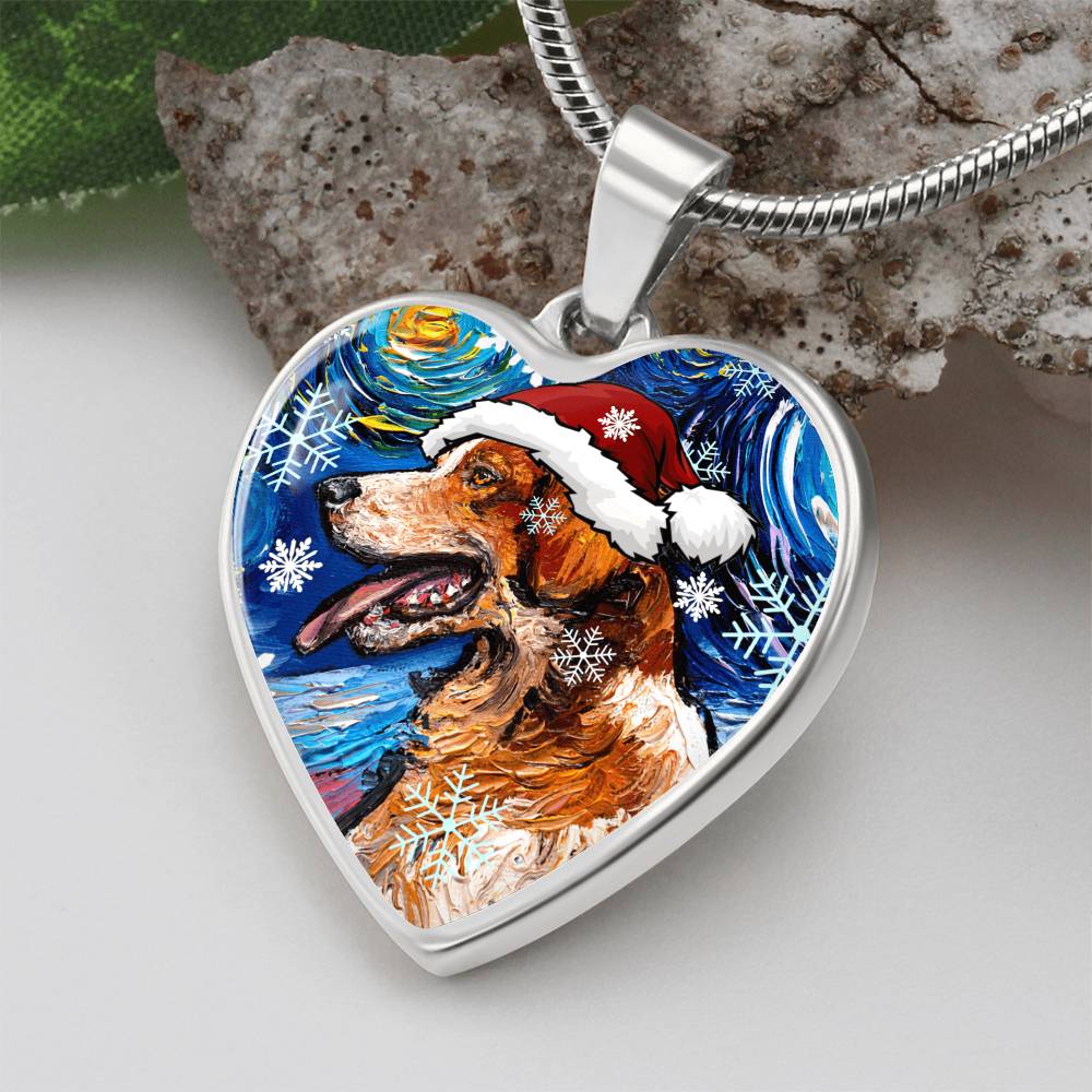 Brittany Spaniel Christmas Heart Necklace