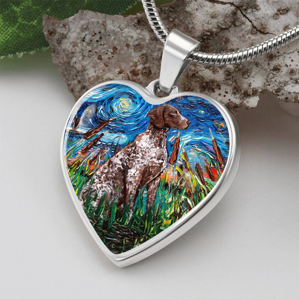 Brown German Short Hair Pointer Starry Night Heart Pendant