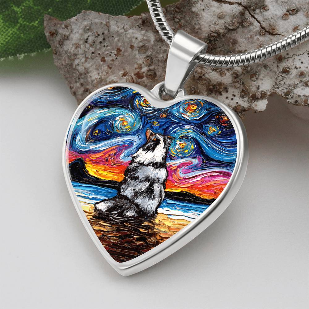Merle Shetland Sheepdog Starry Night Heart Necklace