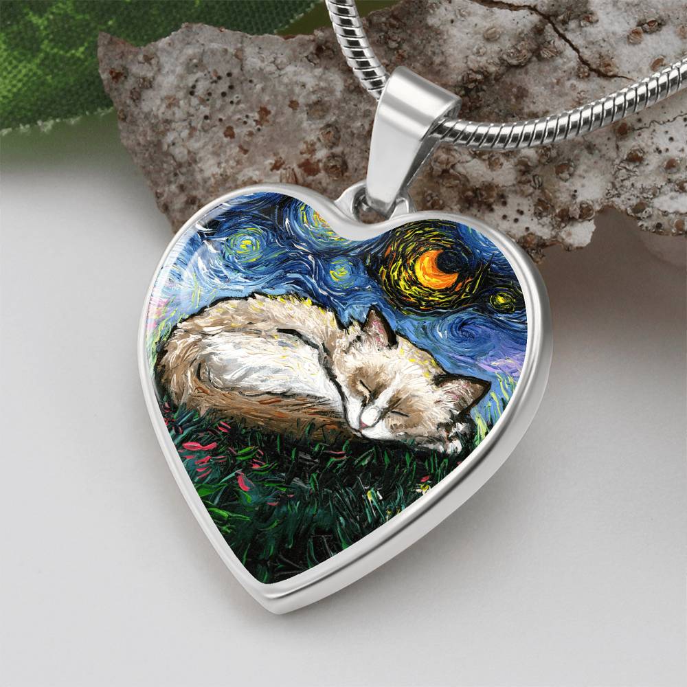 Ragdoll Kitten Starry Night Heart Necklace