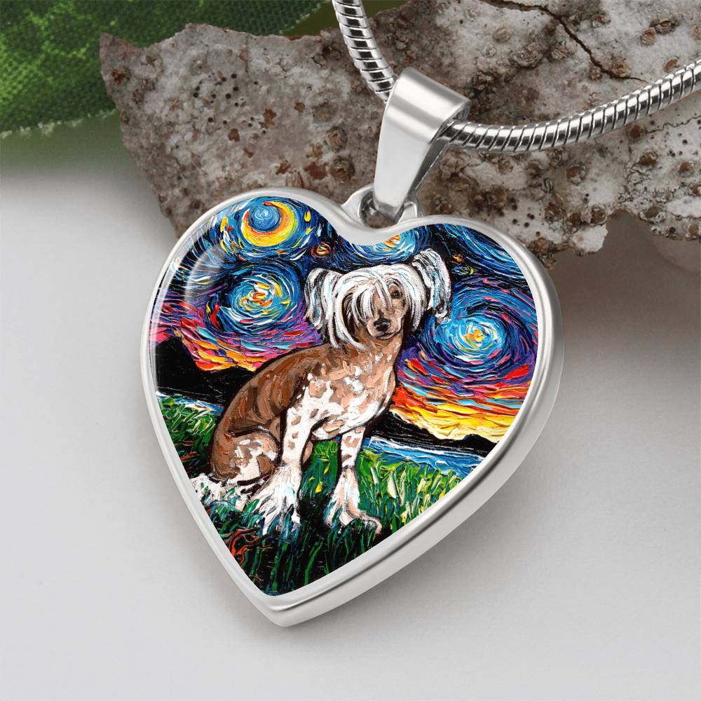 Chinese Crested Starry Night Heart Necklace