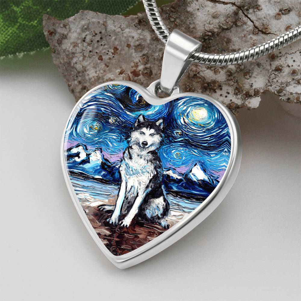 Husky Starry Night Heart Necklace