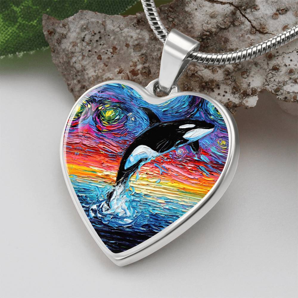 Orca Starry Night Heart Necklace