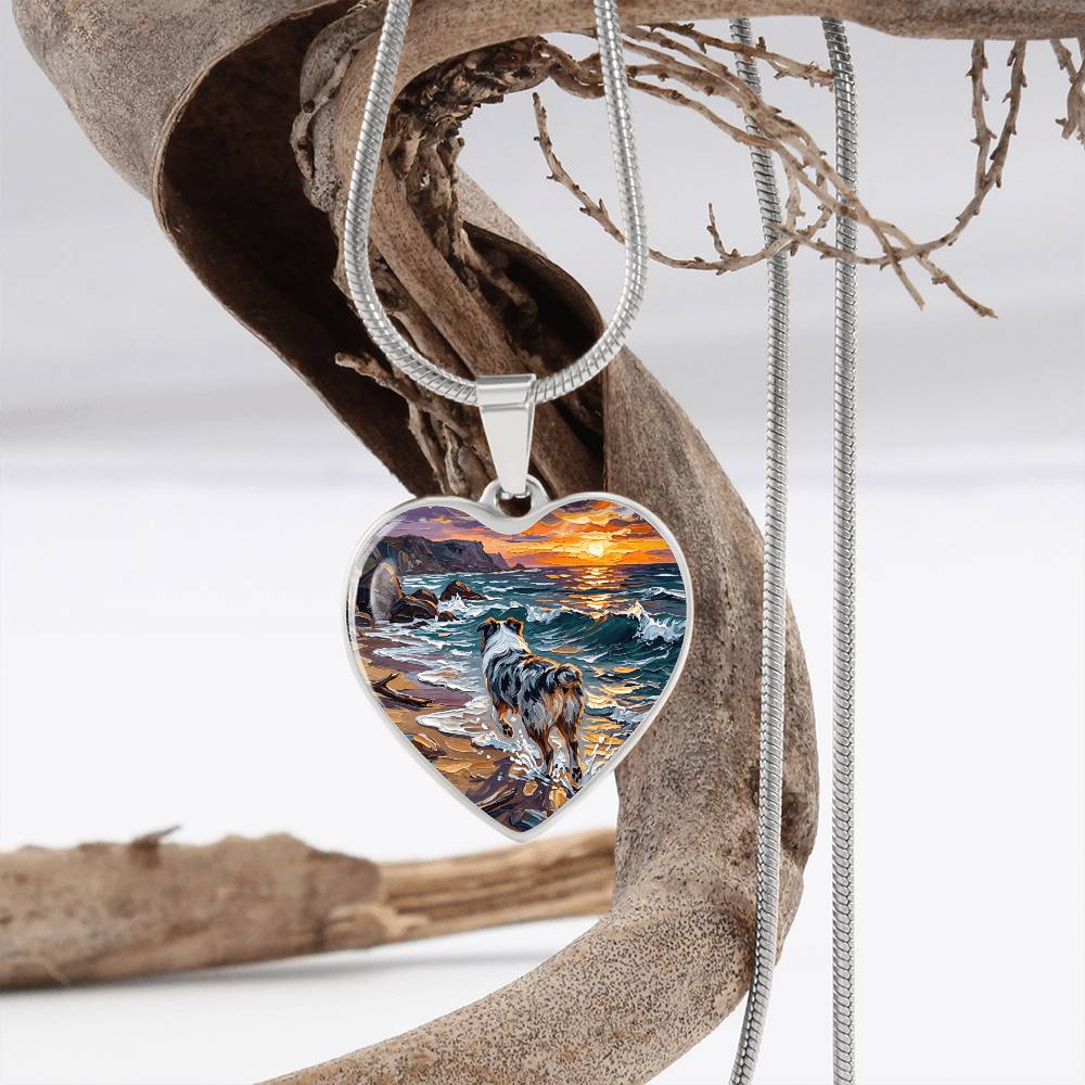 Beach Day - Merle Aussie Shepherd Heart Necklace