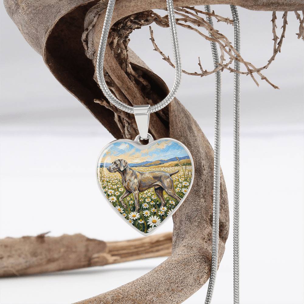 Amongst The Flowers - Weimaraner Heart Necklace
