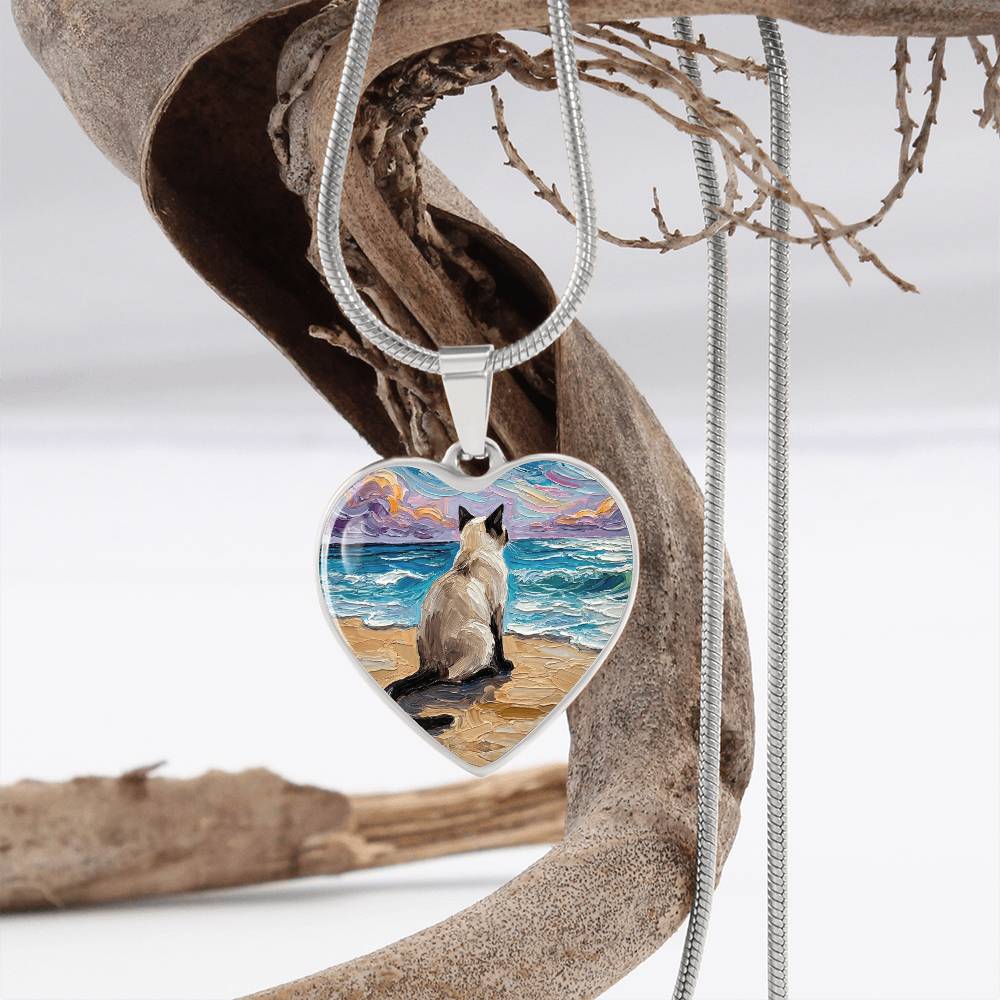 Beach Nights -Siamese Cat Heart Necklace