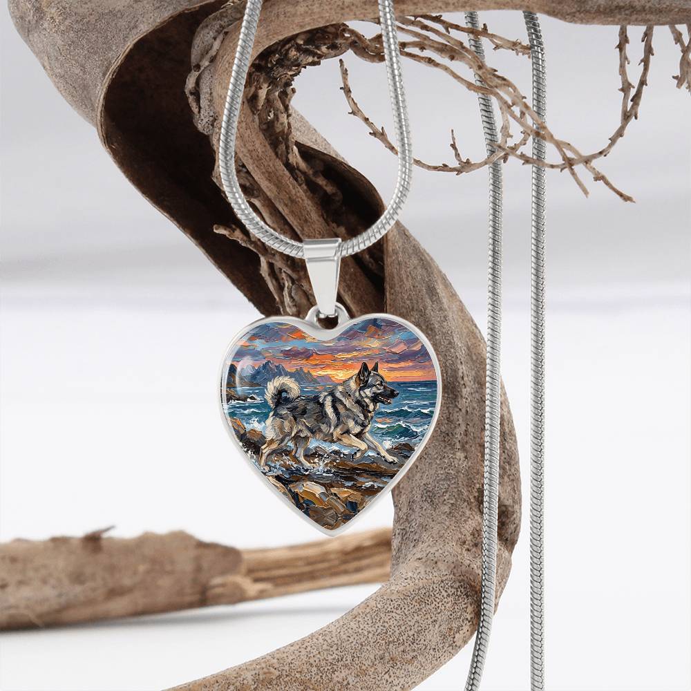 Beach Day - Norwegian Elkhound Heart Necklace
