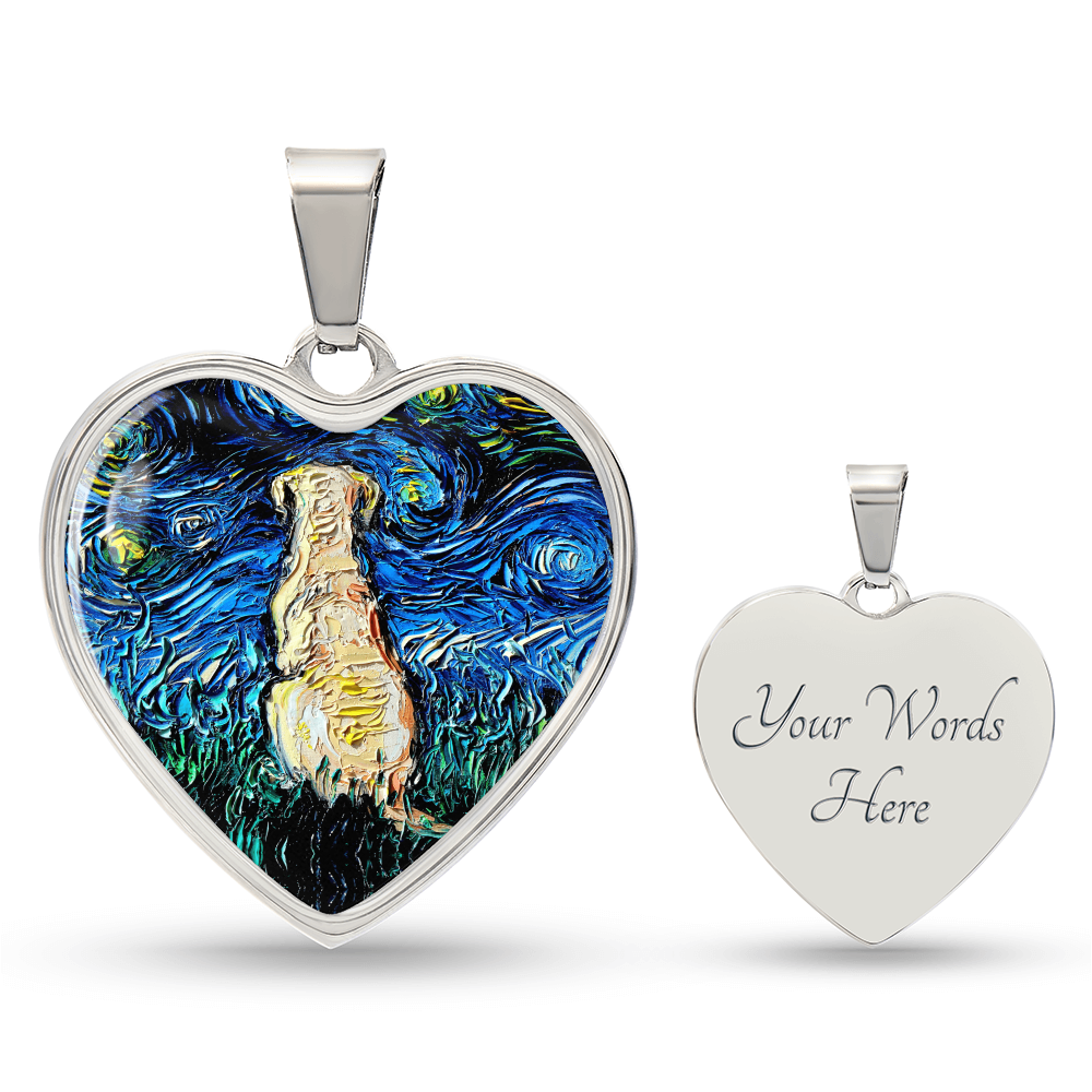 Yellow Labrador Back Starry Night Heart Necklace