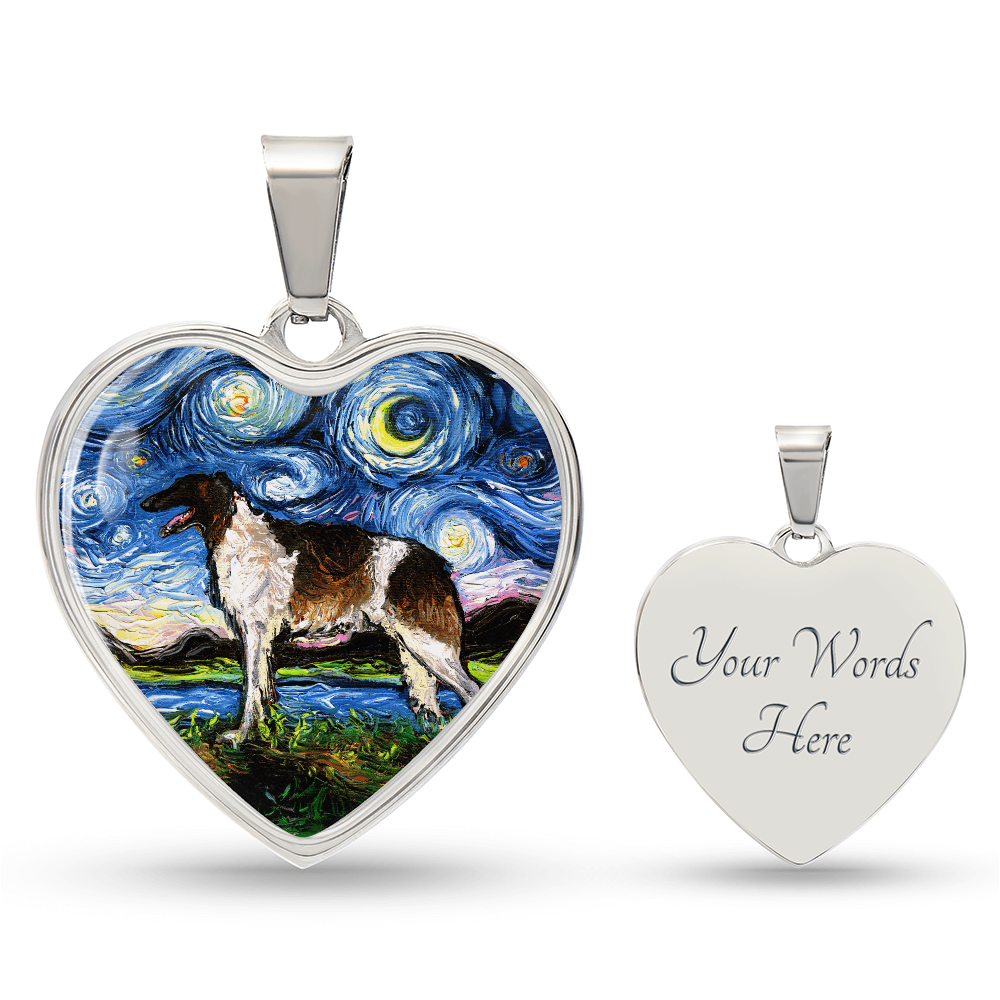 Borzoi Starry Night Heart Necklace
