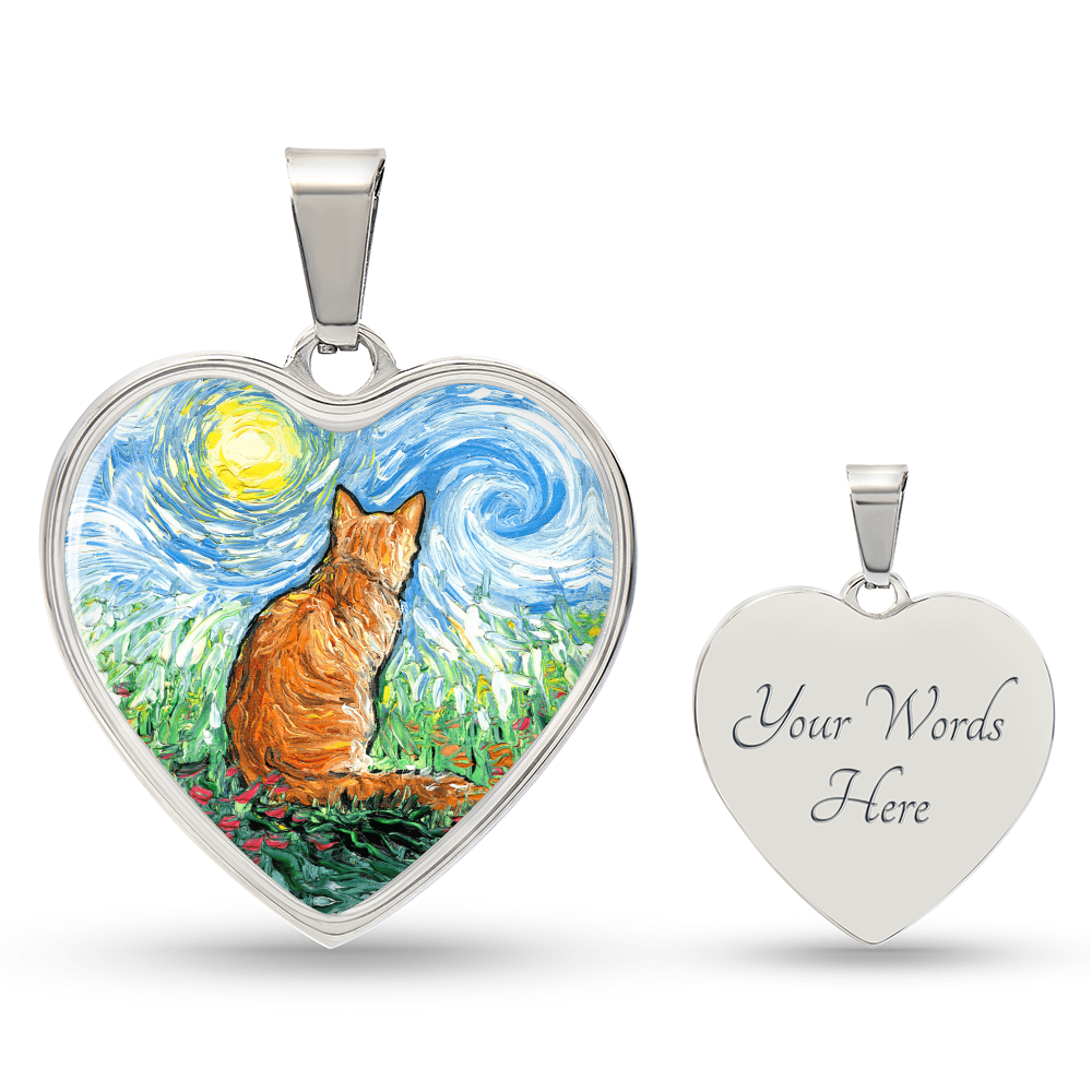 Orange Tabby Spring Morning Heart Necklace