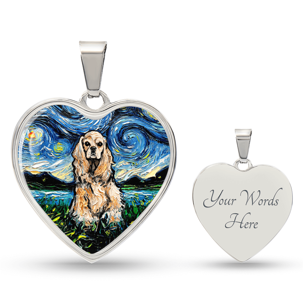 Buff American Cocker Spaniel Starry Night Heart Necklace