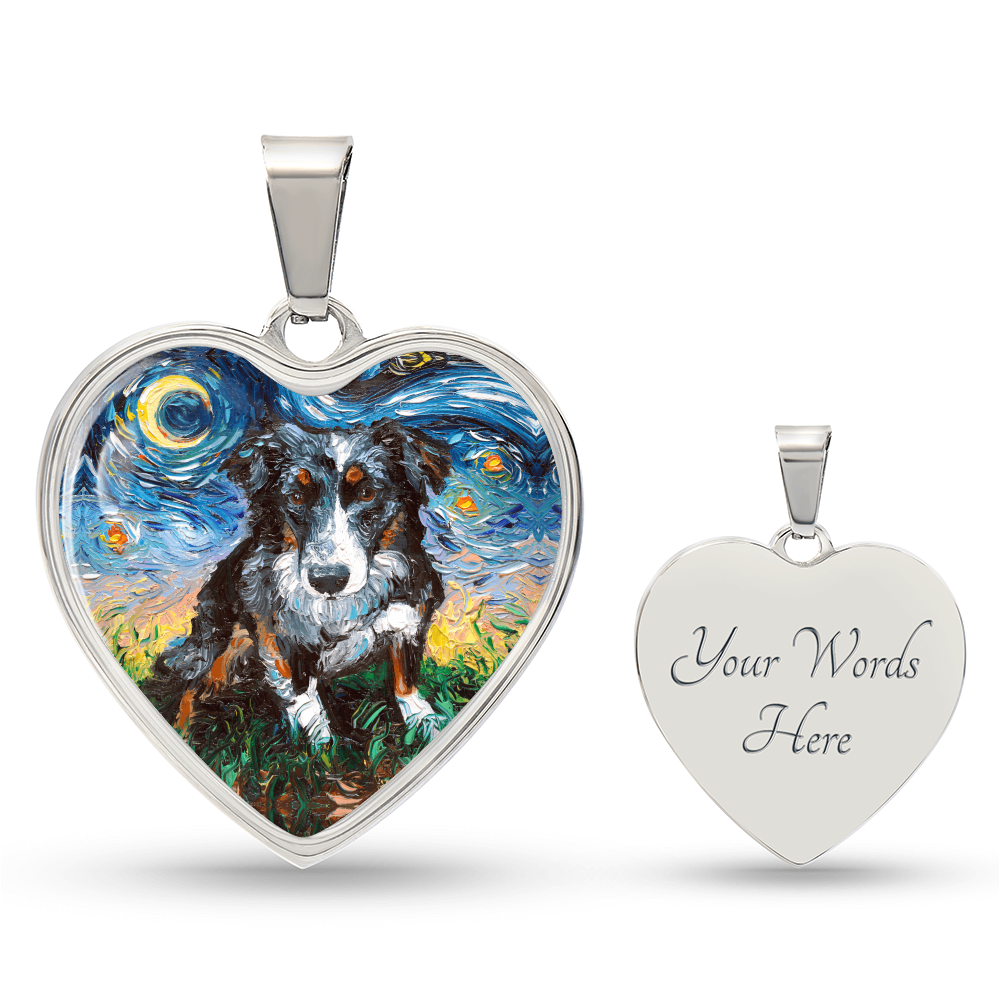 Australian Shepherd Starry Night Heart Necklace
