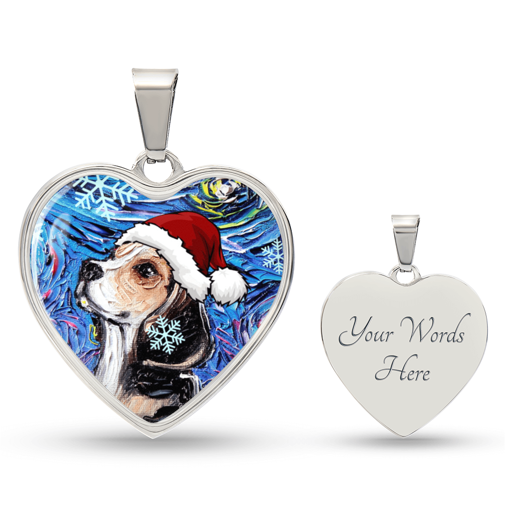 Beagle in Santa Hat Starry Night Heart Necklace