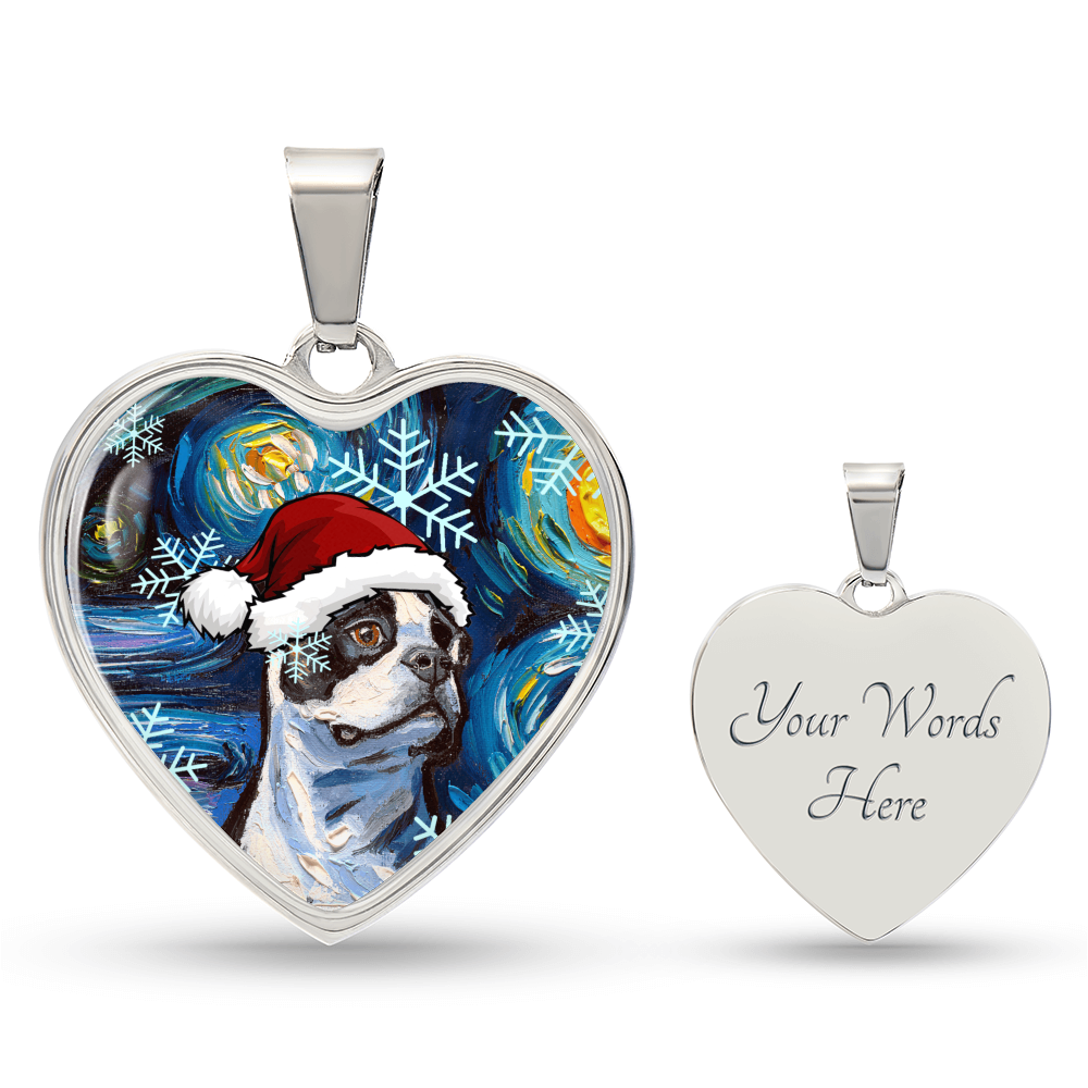 Boston Terrier Christmas Heart Necklace